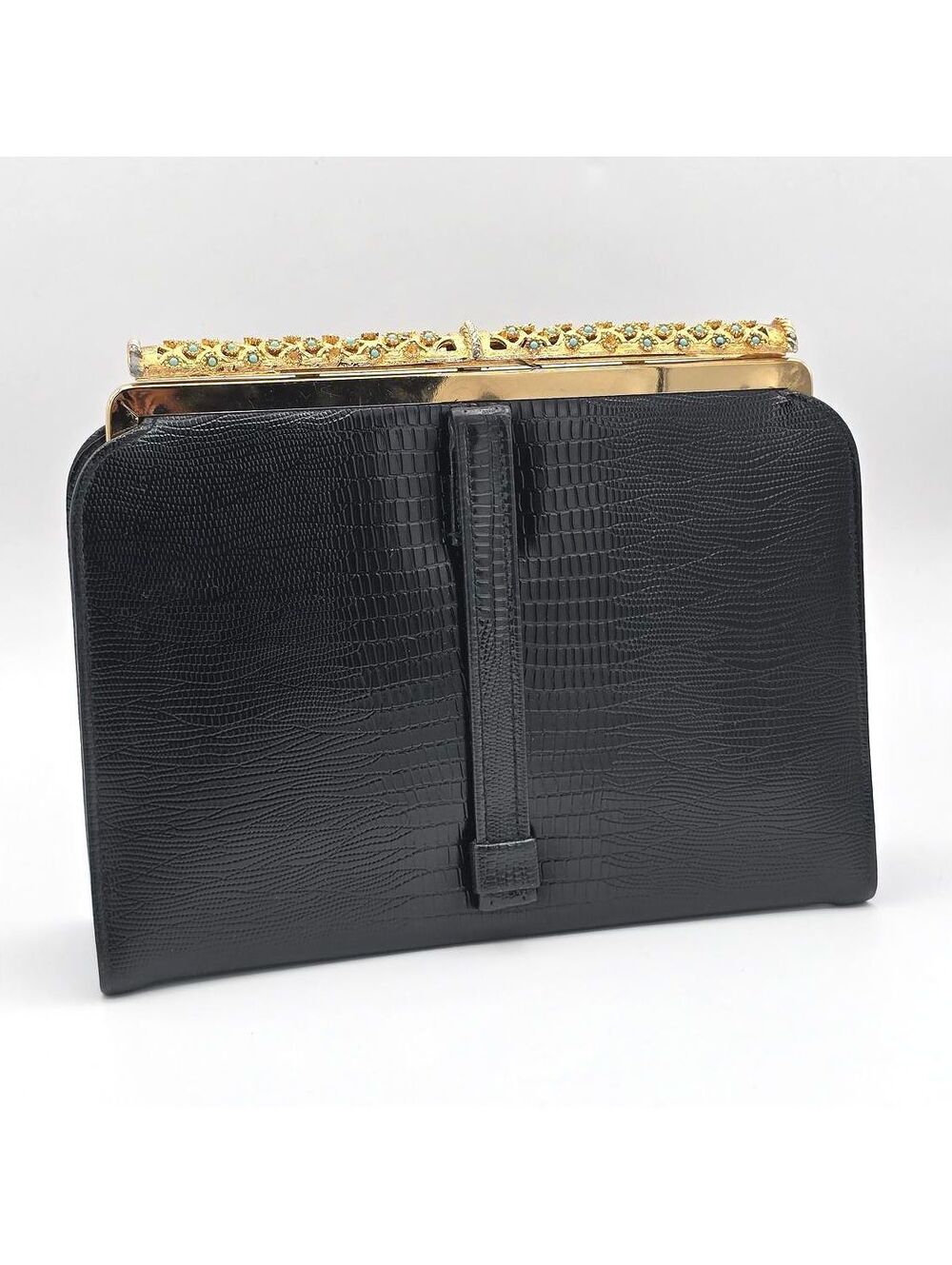 Vintage After Five Clutch with Ornate Decorative Gold Tone Bar Handle